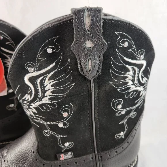 Justin Womens 10 B Black Boots Leather Western Square Gypsy Wings Cross Cowgirl - Picture 3 of 16